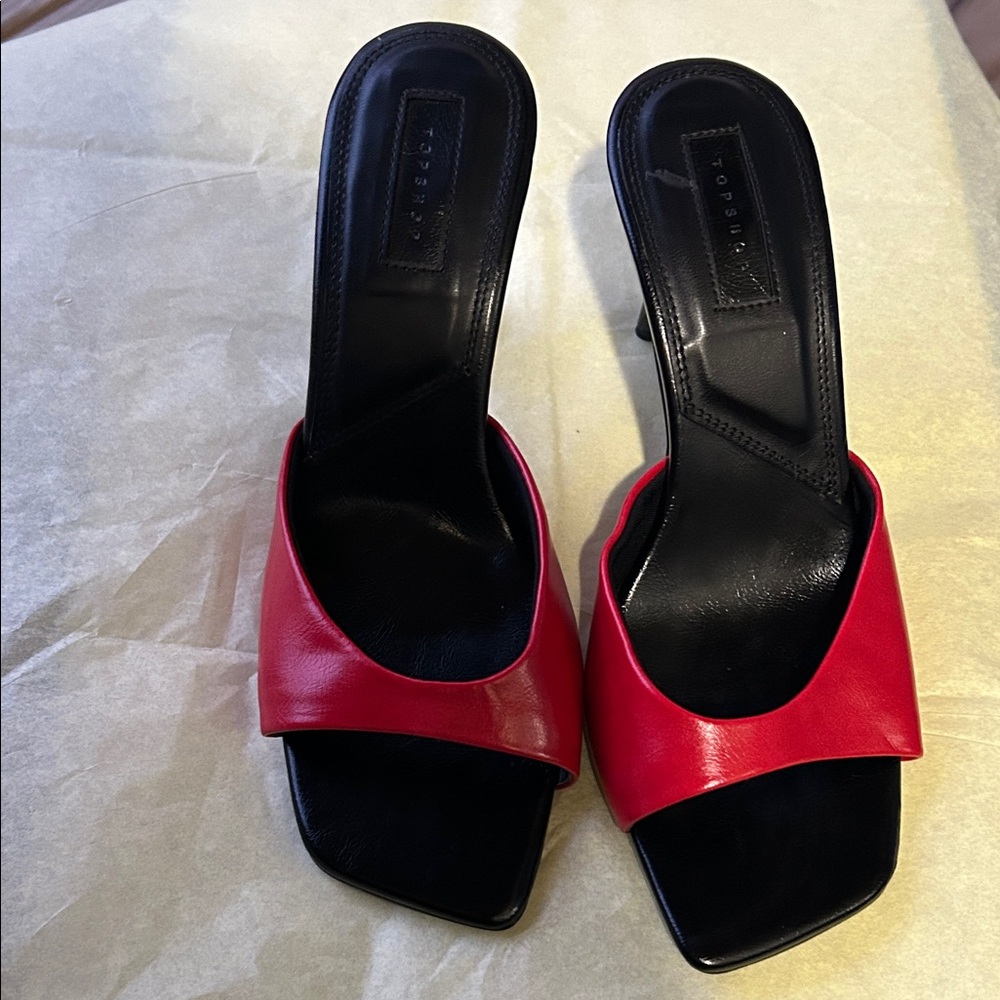 Topshop Red and Black Heeled Mules